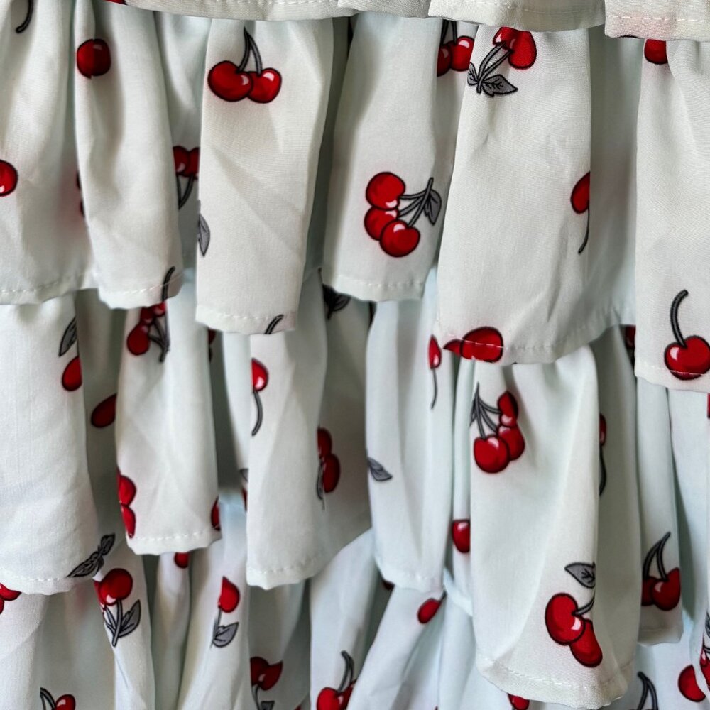 Smocked Cherry Print Maxi Dress - Light Mint/Red - Picture 3 of 3